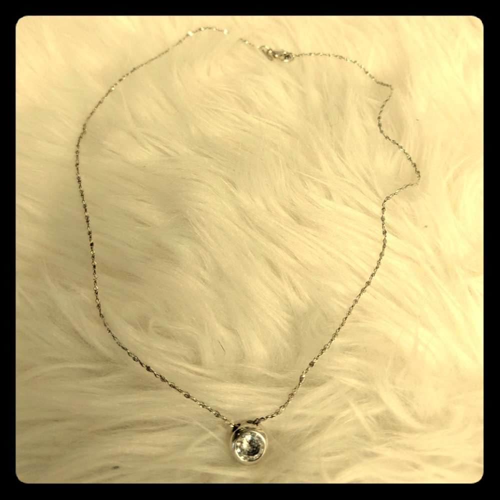 Delicate Silver Necklace with Faux Diamond
